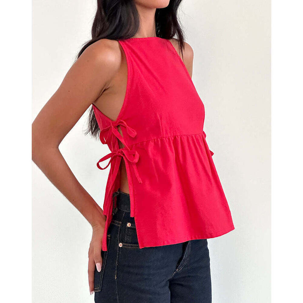 Motel Rocks Palsi Tie Side Sleeveless Top in Tango Red L